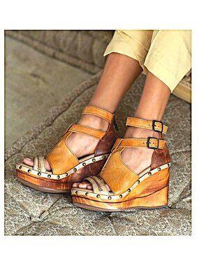 BED/STU Princess Wedge Sandals (For Women) Cafe Latte Lux
